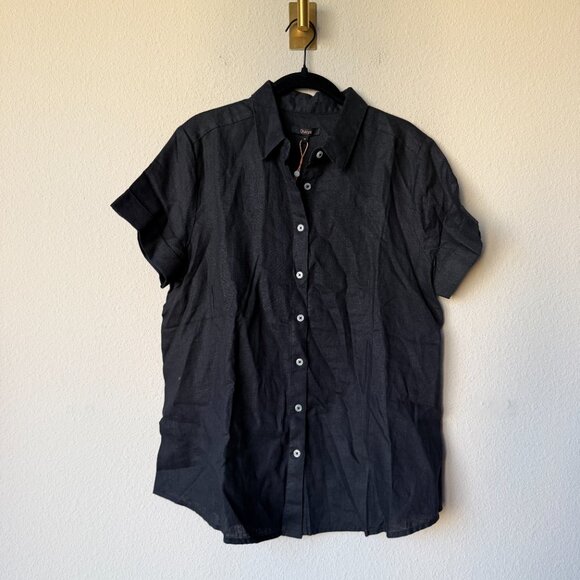 NWT Quince Black Linen Maternity Short Sleeve Shirt Size M - Picture 2 of 6